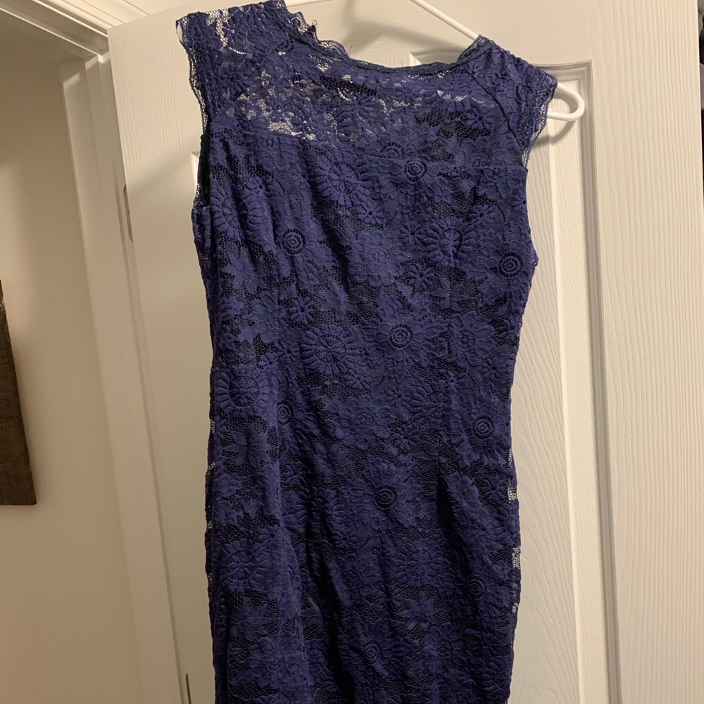 Navy blue lace body con dress.